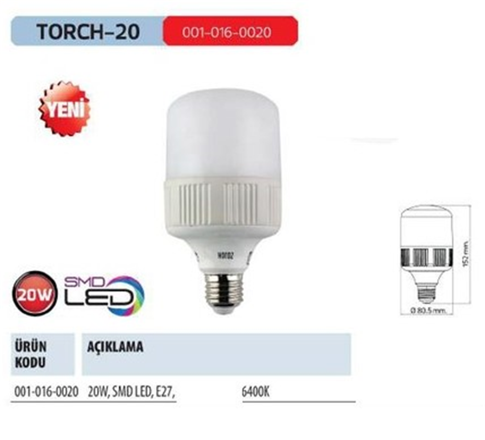 Horoz Led Ampul 20W Beyaz E27 TORCH-20Led Ampuller