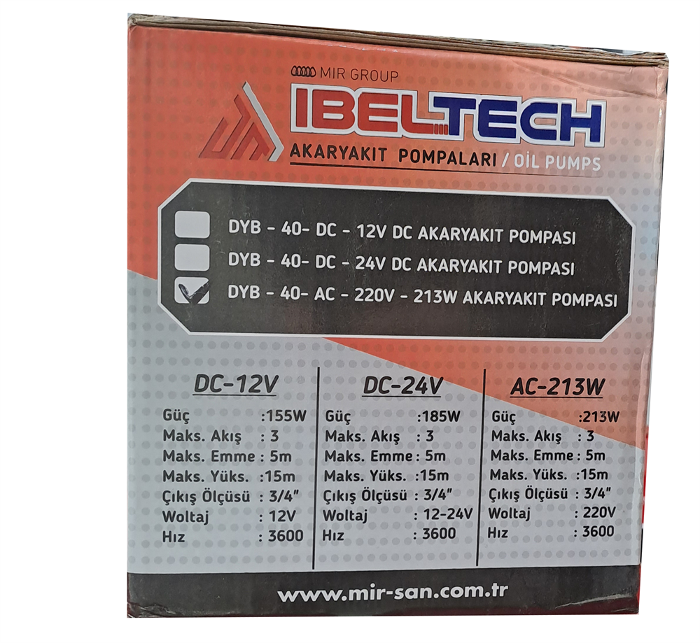 Ibeltech Akaryakıt Pompası DYB-40-AC-220V-213WYakıt Transfer Pompaları