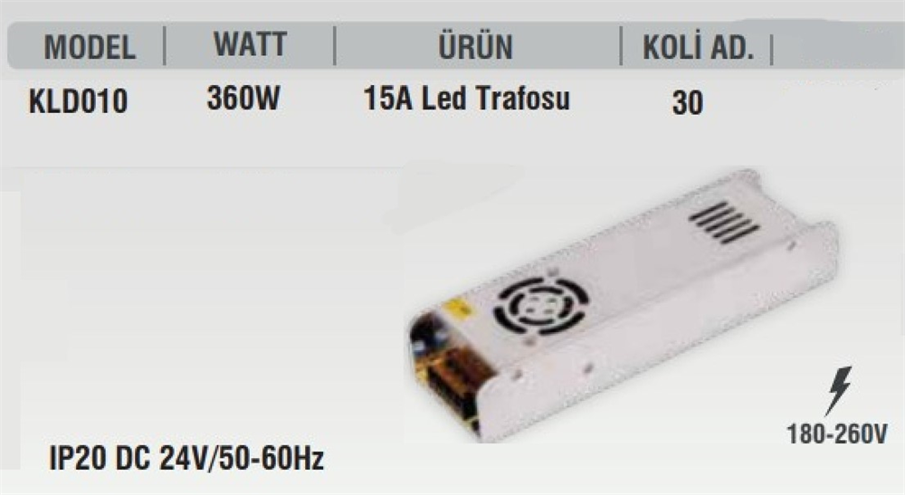 K2 Led Trafo 24V 360W 10A Kld-010Led Trafolar