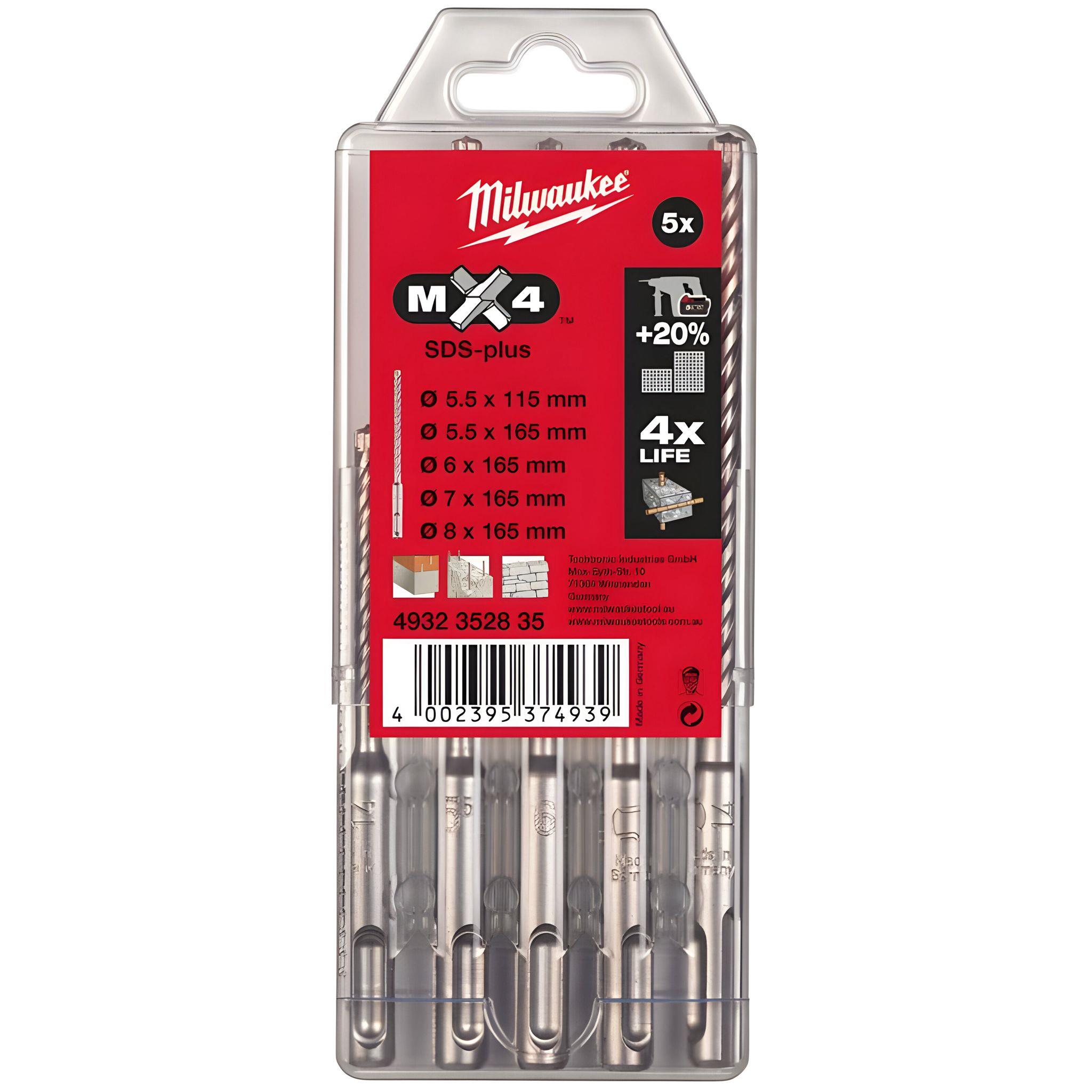 Milwaukee 5 Parça Sds-Plus MX4 Seri 4 Elmaslı Matkap Uç Seti 4932352835Matkap Uçları