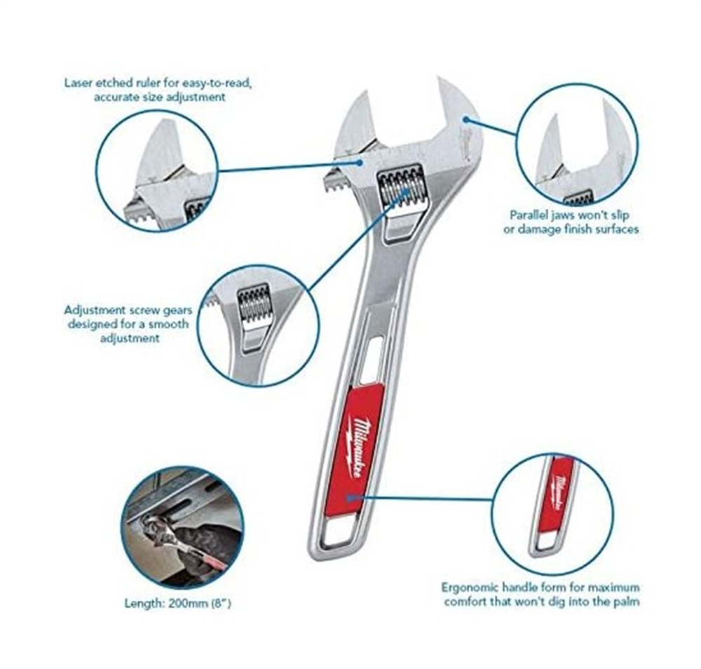 Milwaukee T48227408 Ağır Hizmet Tipi Kurbağacık Anahtarı 200Mm 8”Kurbağacık Anahtarlar