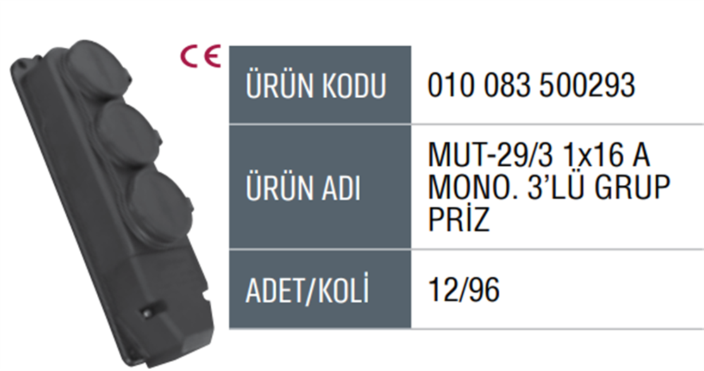 Mutlusan Monofaze Kauçuk Grup Priz 3'lü 500293Priz & Anahtar Çeşitleri