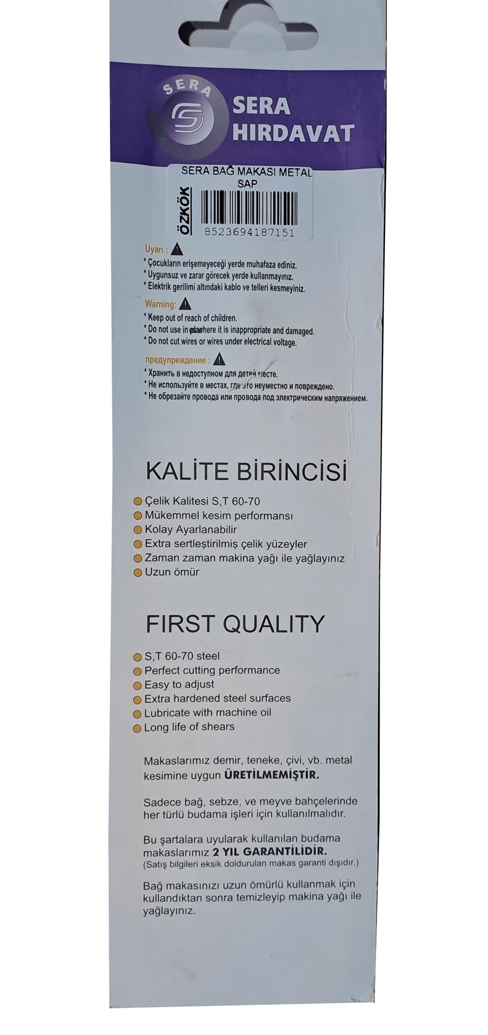 Sera Metal Saplı Bağ Makası Bağ ve Aşı Makasları