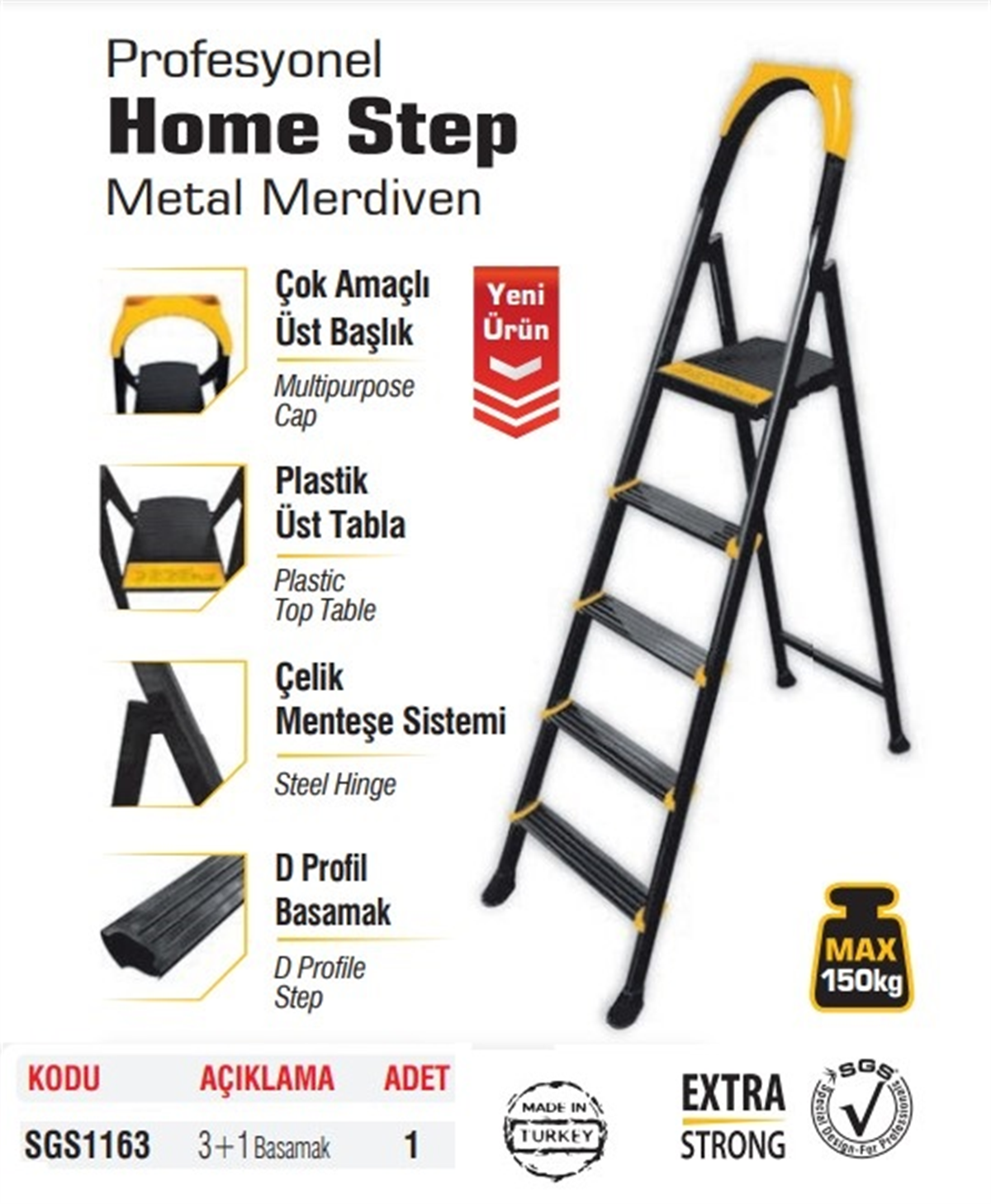 SGS 3+1 Basamaklı Metal Merdiven Homestep SGS1163Merdiven Grubu