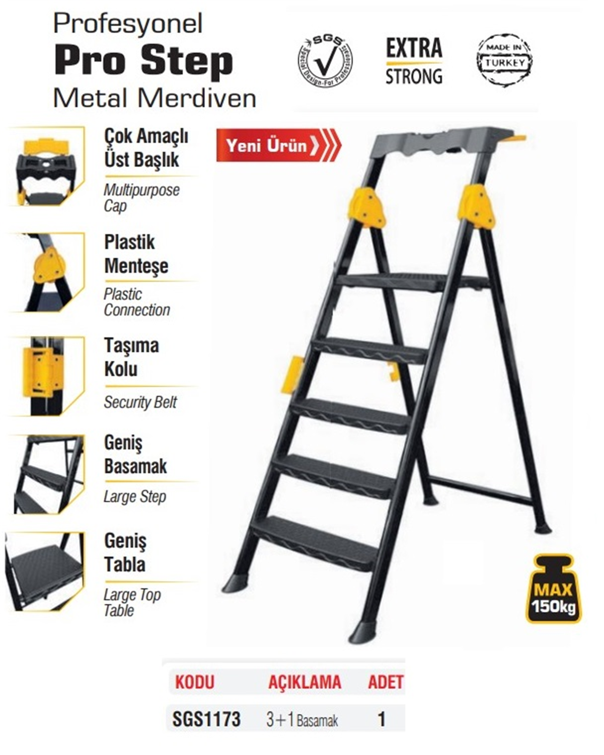 SGS 3+1 Basamaklı Metal Merdiven Prostep SGS1173Merdiven Grubu