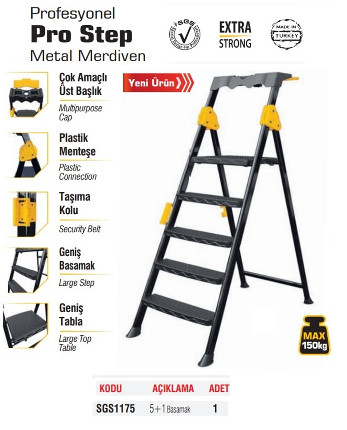 SGS 5+1 Basamaklı Metal Merdiven Prostep SGS1175Merdiven Grubu
