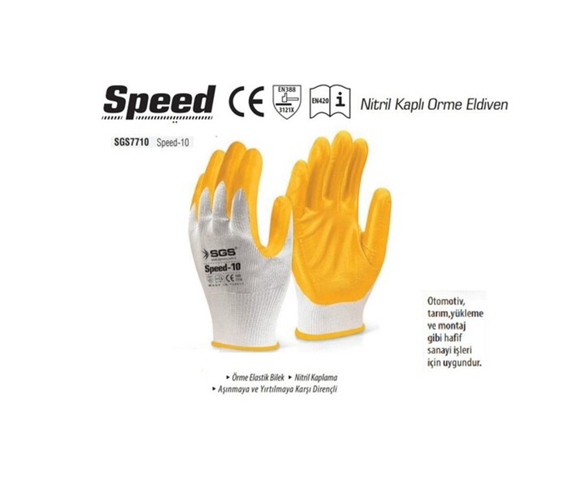 SGS Nitril Kaplama Örme Eldiven Sarı Speed-10 SGS7710Eldivenler