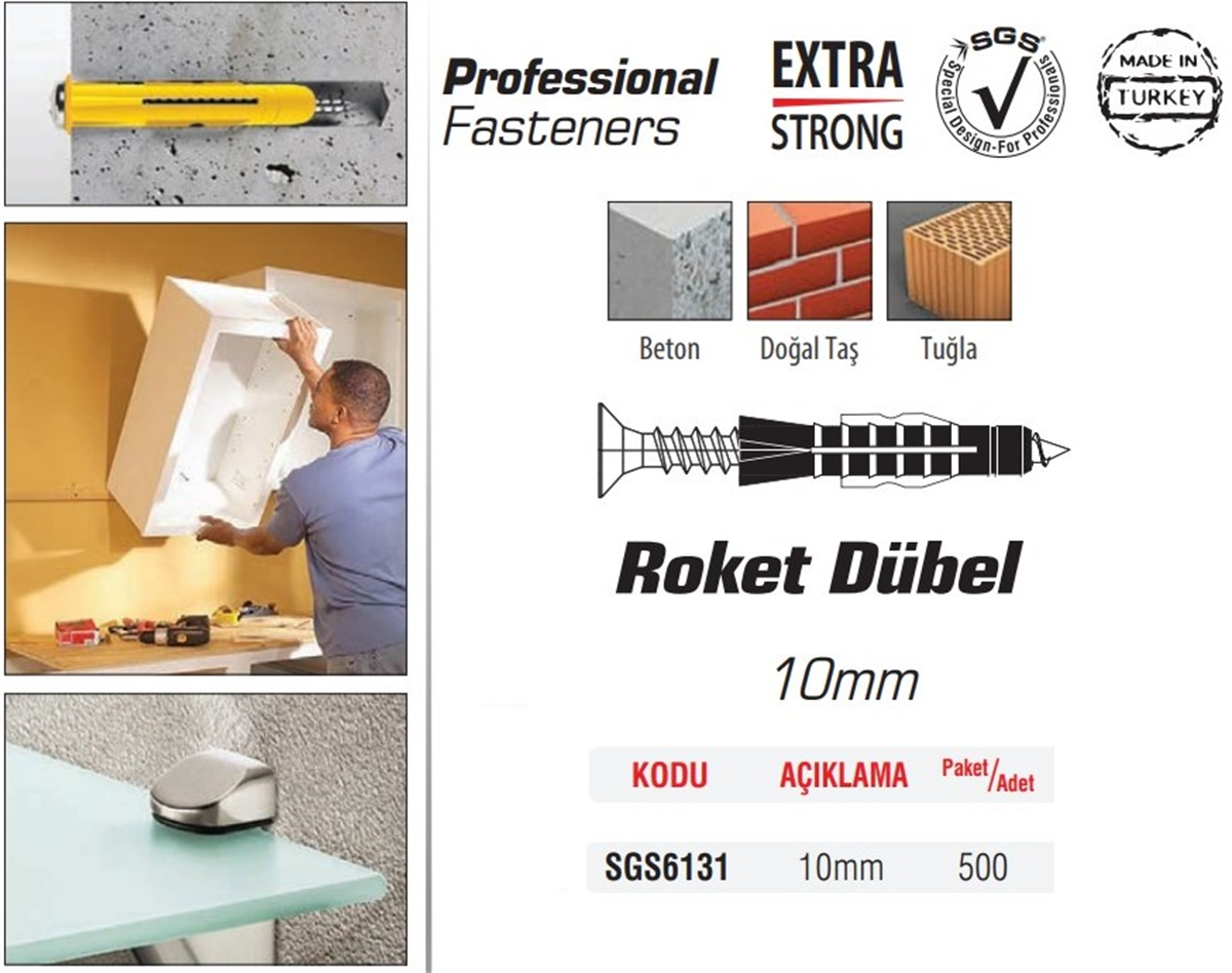 Sgs Roket Dübel 10mm (500 Adet) SGS6131Kroşe ve Dübeller