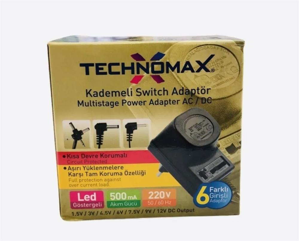 Technomax Kademeli Switch Adaptör PLT-500Yedek Akü & Şarj Cihazları