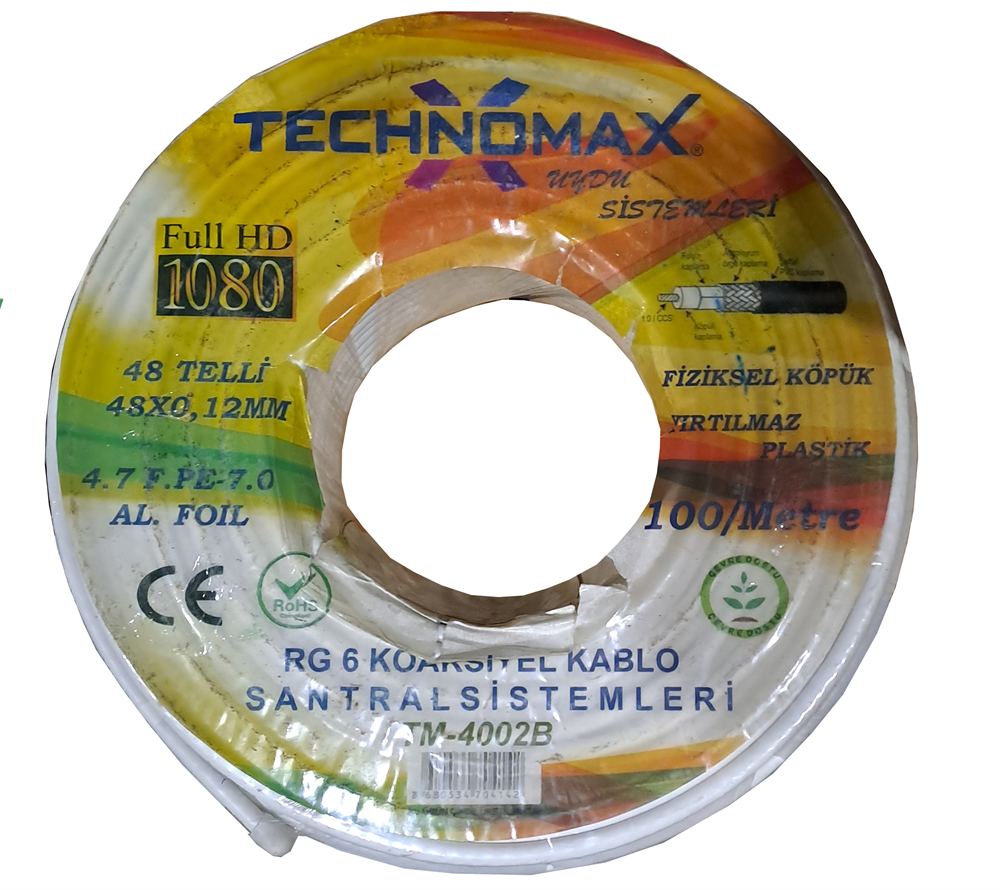 Technomax Rg6 48 Tel Anten Kablosu TM-40002B 1 MetreElektrik Kabloları
