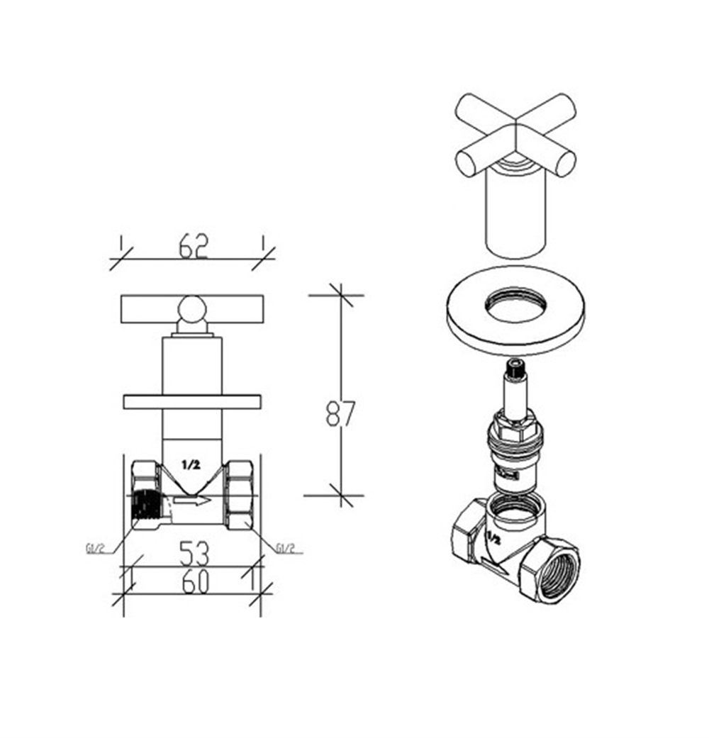 Tema Ankastre Stop Valf 1/2 Cross 69220Vanalar