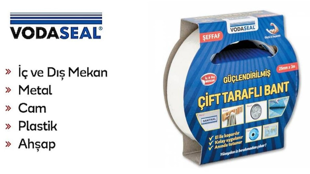 Vodaseal Güçlendirilmiş Çift Taraflı Bant 25 Mm X 3 MtKaydırmaz Bant