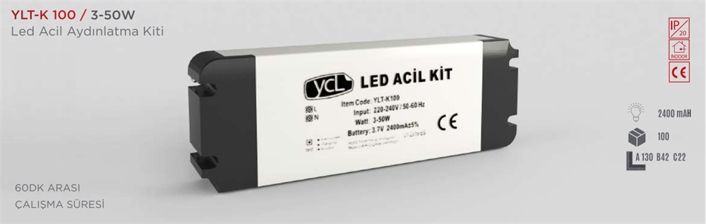YCL 3-50 W Led Acil Aydınlatma Kiti - 2400 mA -YLT-K100Led Trafolar