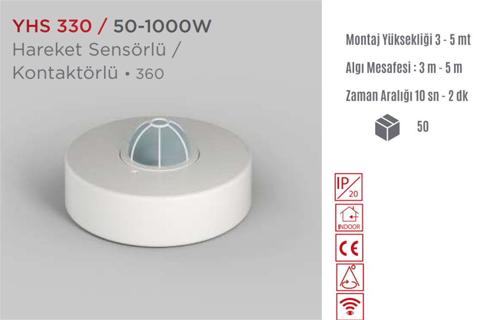 Ycl 360 Derece Tavan Tipi Sıvaüstü Hareket Sensörü - YHS-330Hareket Sensörleri