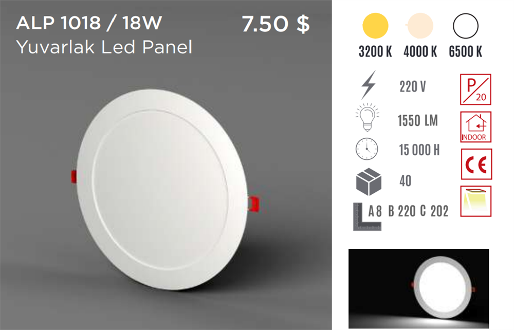 YCL ALP-1018G 18W Sıvaaltı Yuvarlak Günışığı Led PanelLed Panel Armatürler
