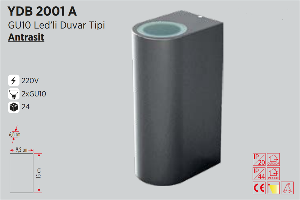 Ycl Duvar Tipi Bahçe Armatür G10 Duylu Ydb-2001aLed Bant Armatürler