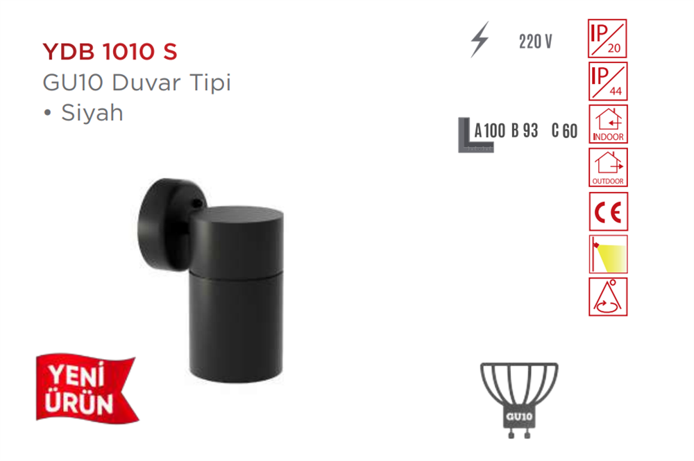 Ycl Duvar Tipi Bahçe Armatürü Tekli Siyah Ydb-1010sLed Panel Armatürler