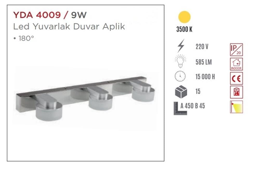 Ycl Led Duvar Aplik 9W 45 Cm 4000K YDA-4009Aplikler