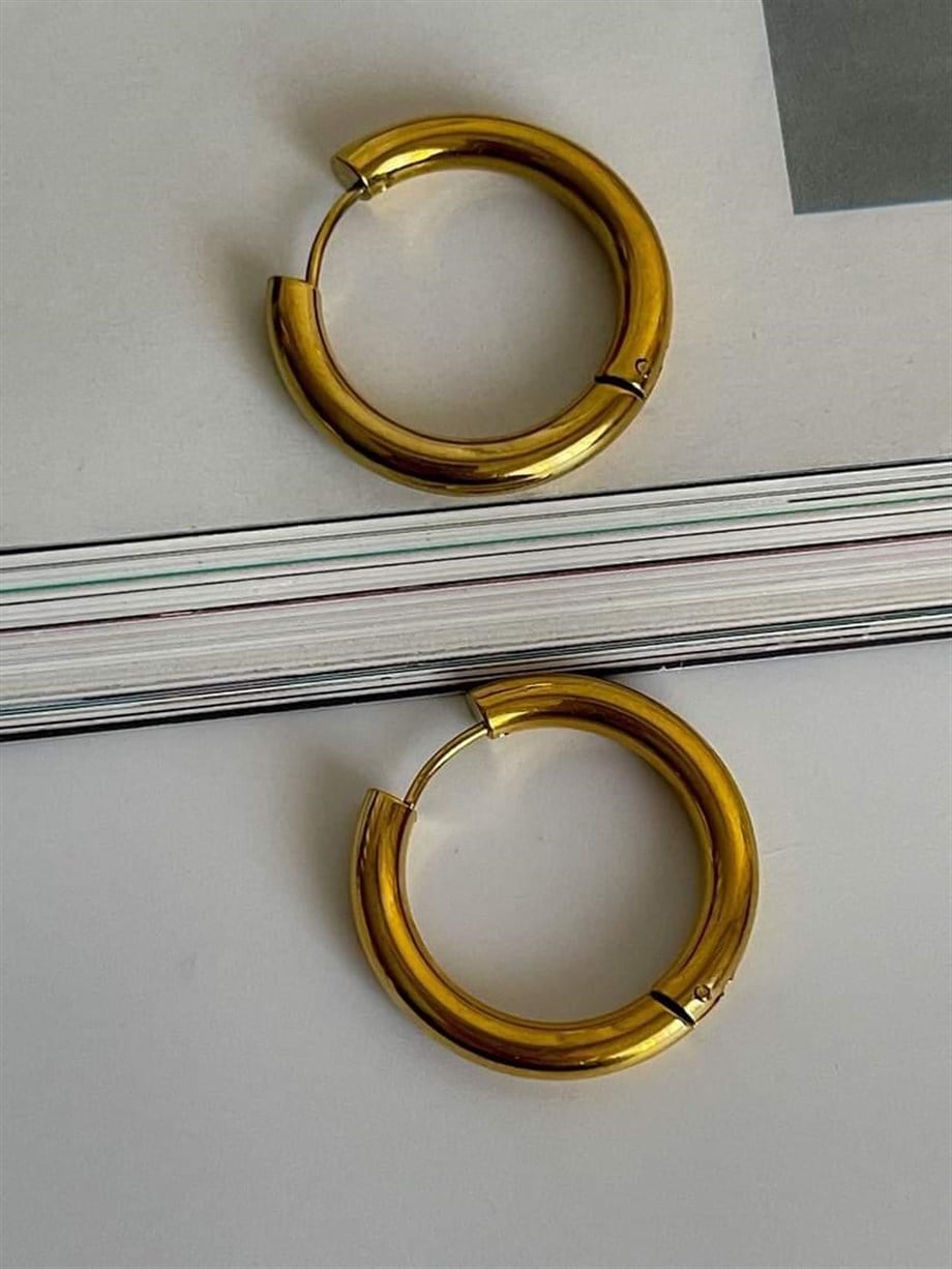 	Çelik Gold Renk Pera Basic Halka Küpe( 2.5 Cm)-(5 Numara)