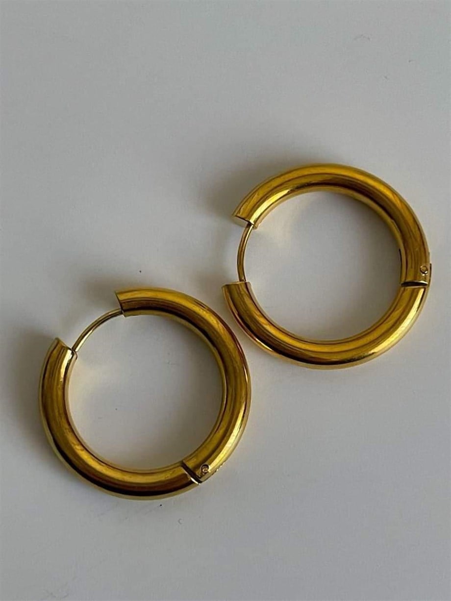 	Çelik Gold Renk Pera Basic Halka Küpe( 2.5 Cm)-(5 Numara)