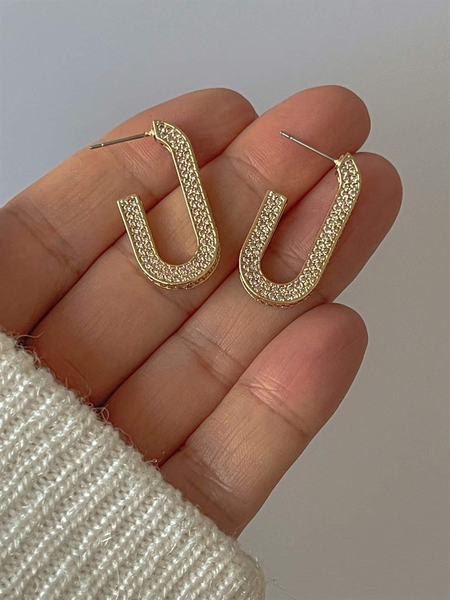  Kaplama Luva Zirkon Taşlı Küpe (3 Cm)