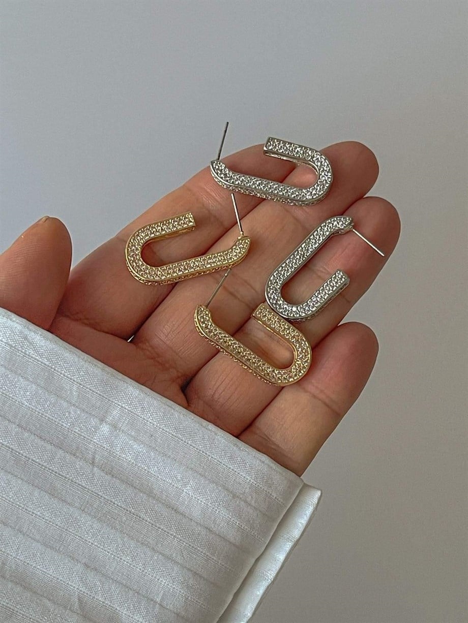  Kaplama Luva Zirkon Taşlı Küpe (3 Cm)