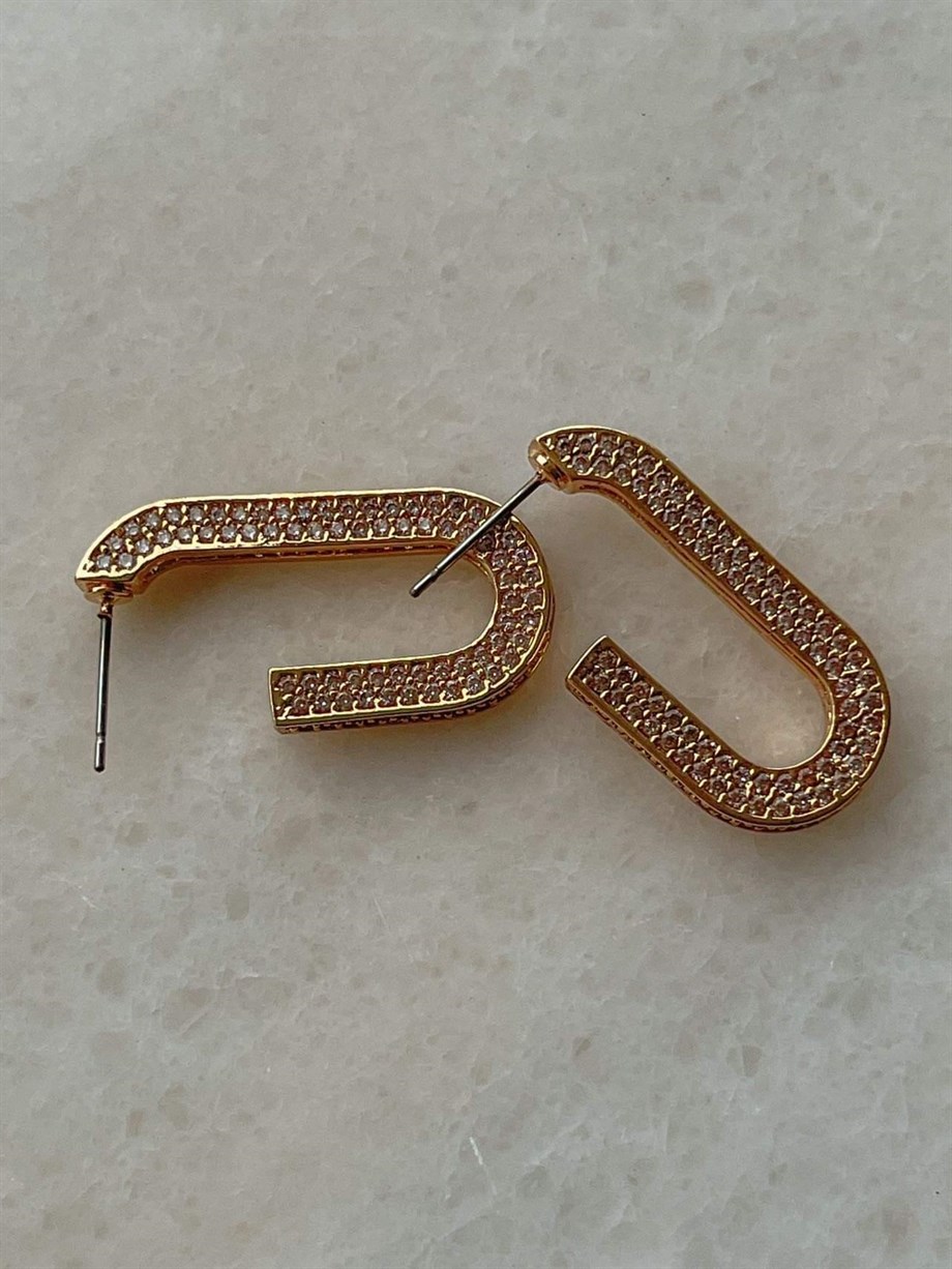  Kaplama Luva Zirkon Taşlı Küpe (3 Cm)
