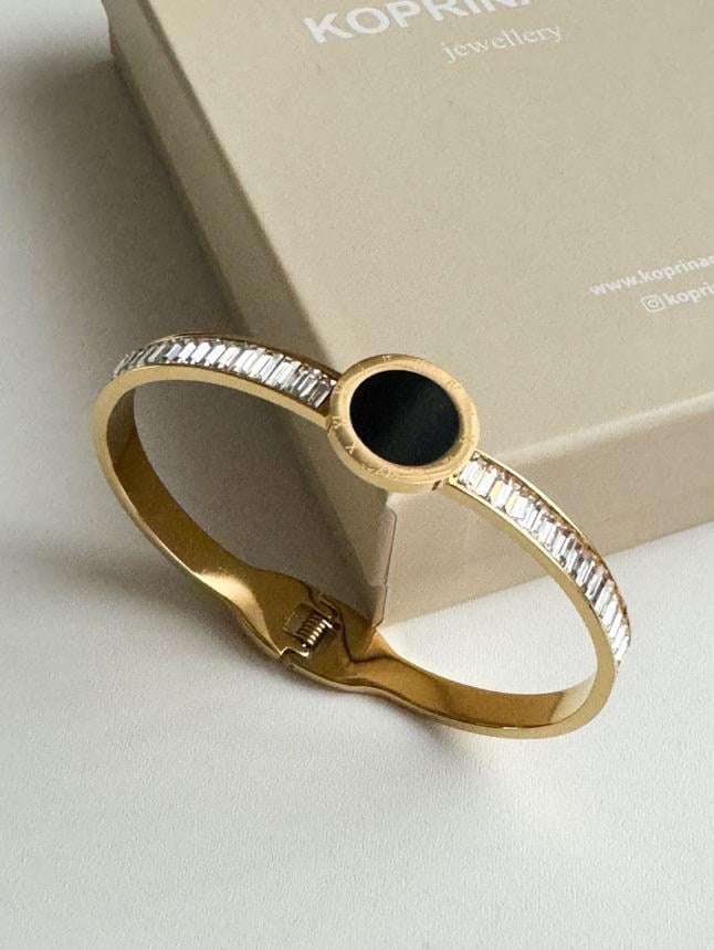Çeli Gold Siyah Marka Model Baget Taşlı Kelepçe Bileklik