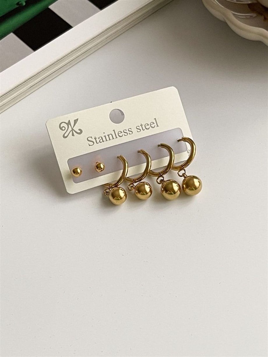 Çelik Altılı Topçuklu Küpe Seti (2 Cm)
