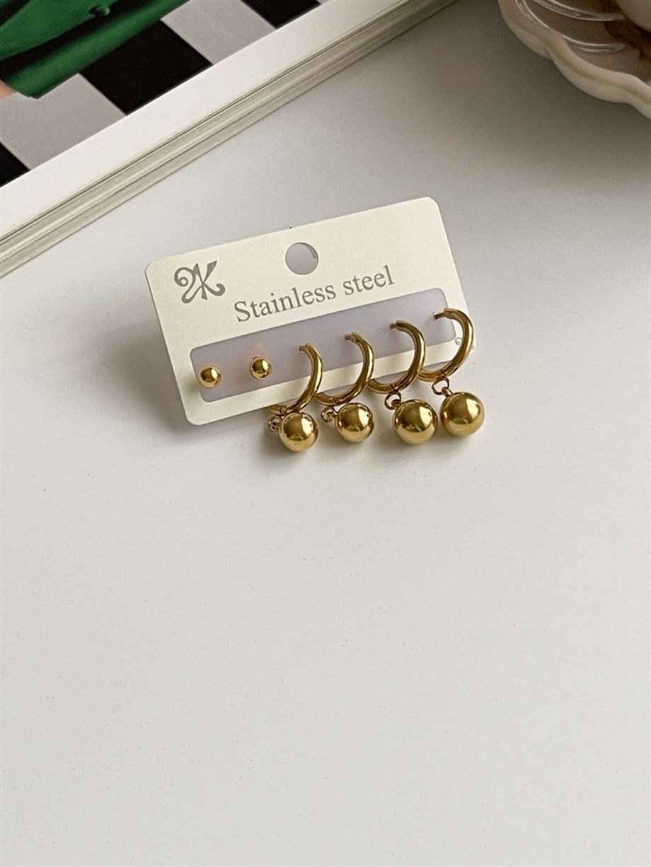 Çelik Altılı Topçuklu Küpe Seti (2 Cm)