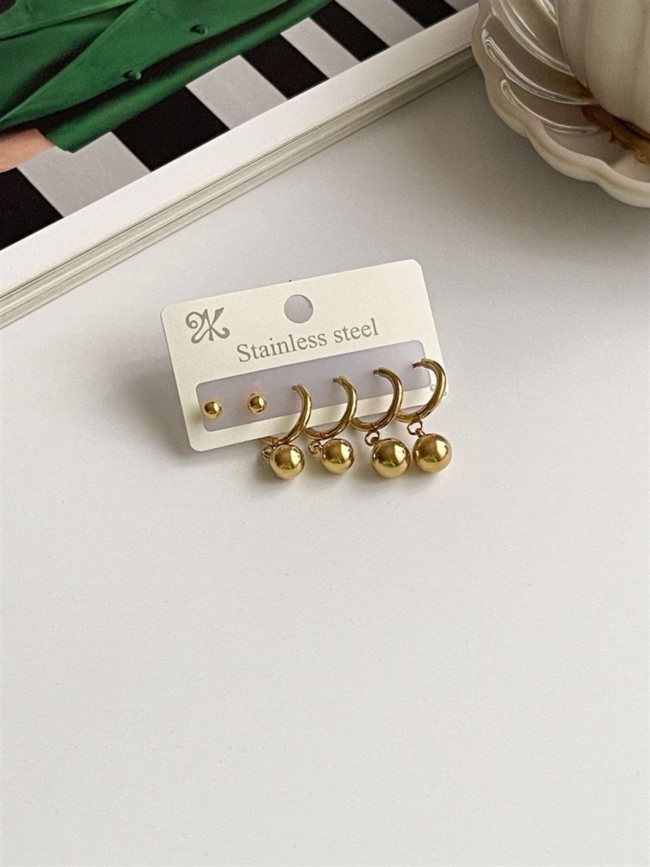 Çelik Altılı Topçuklu Küpe Seti (2 Cm)
