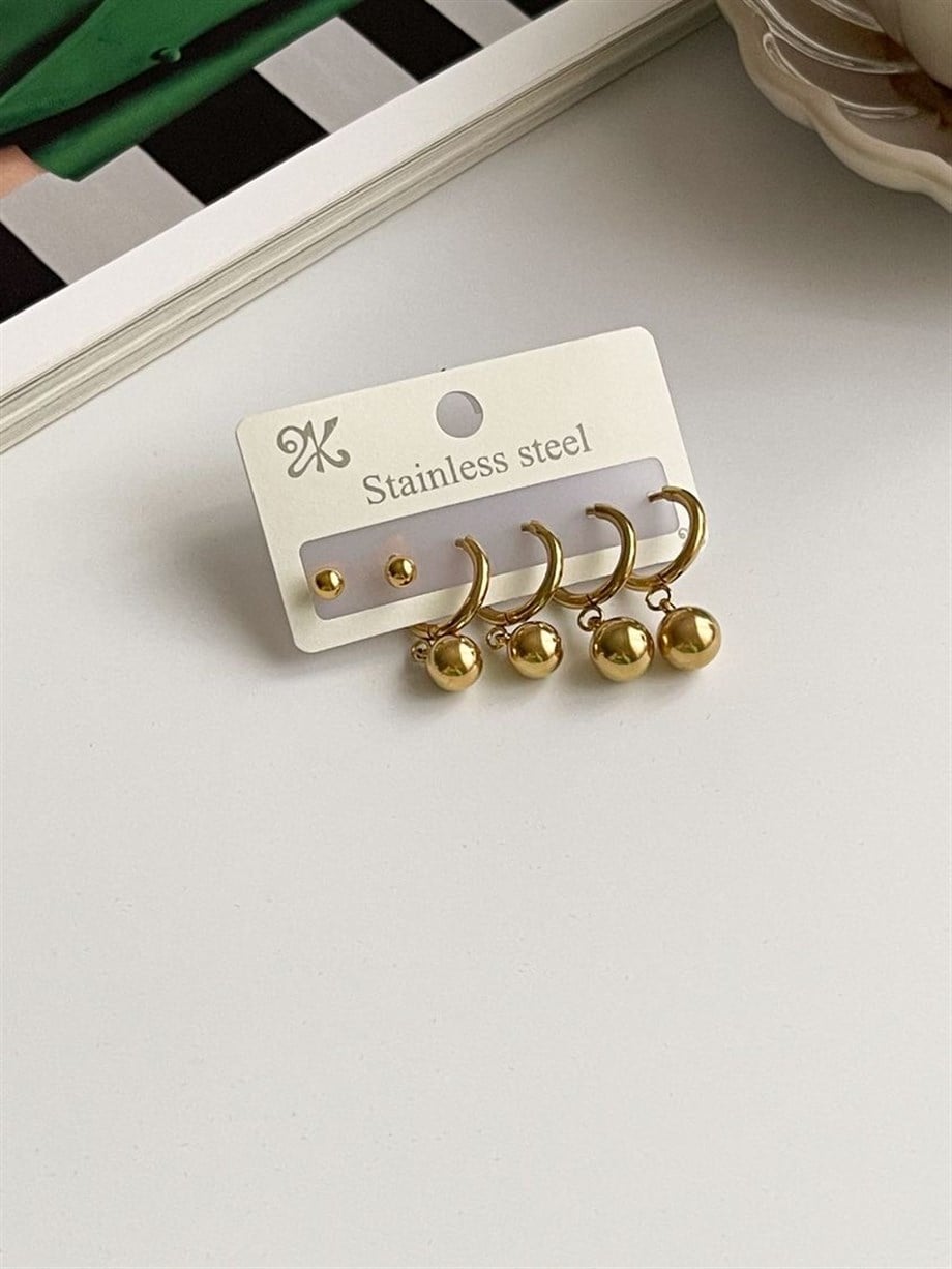 Çelik Altılı Topçuklu Küpe Seti (2 Cm)
