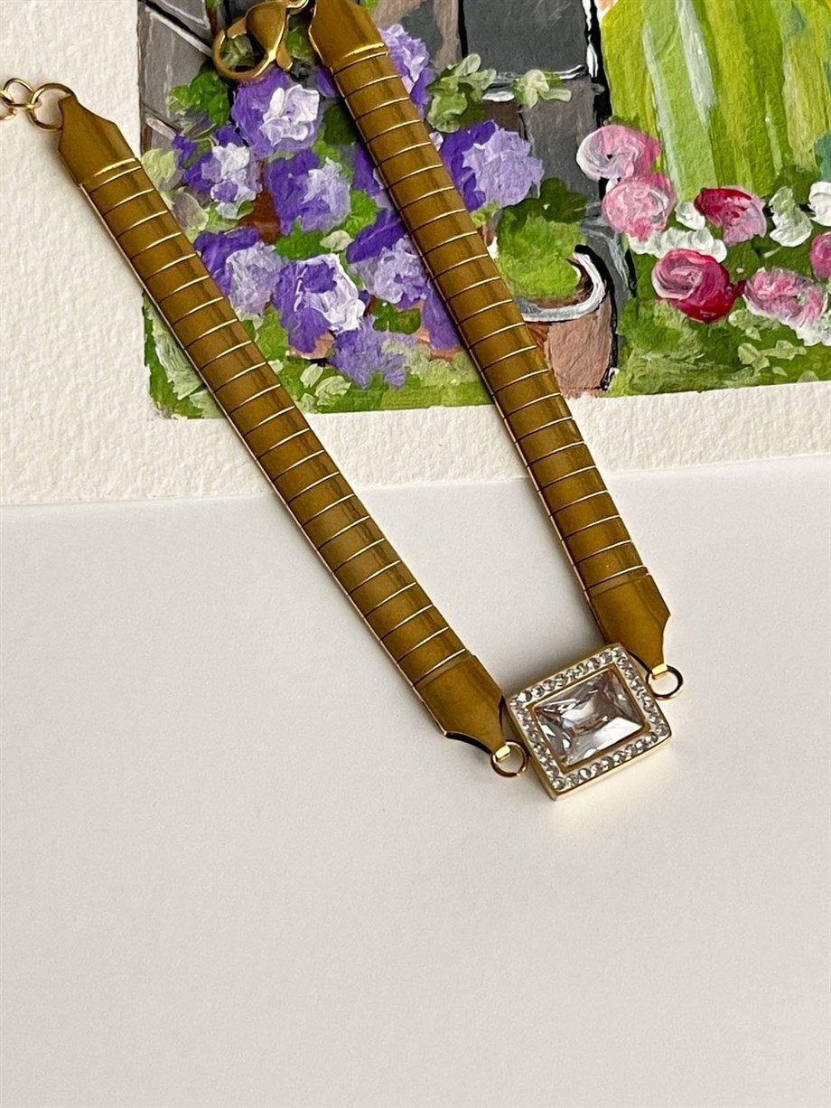 Çelik Baget Taşlı Bileklik (23 Cm)