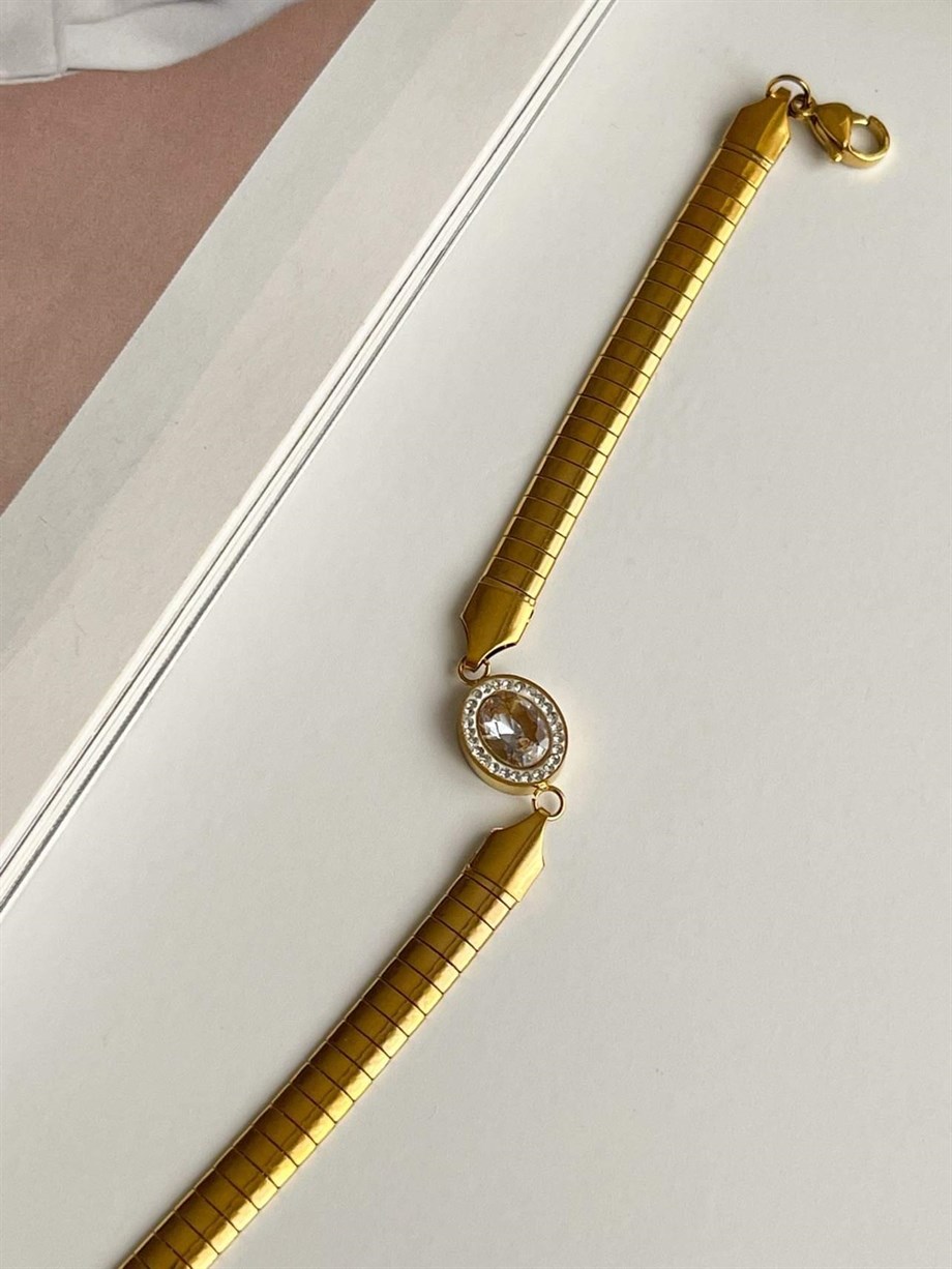 Çelik Baget Taşlı Bileklik (23 Cm)