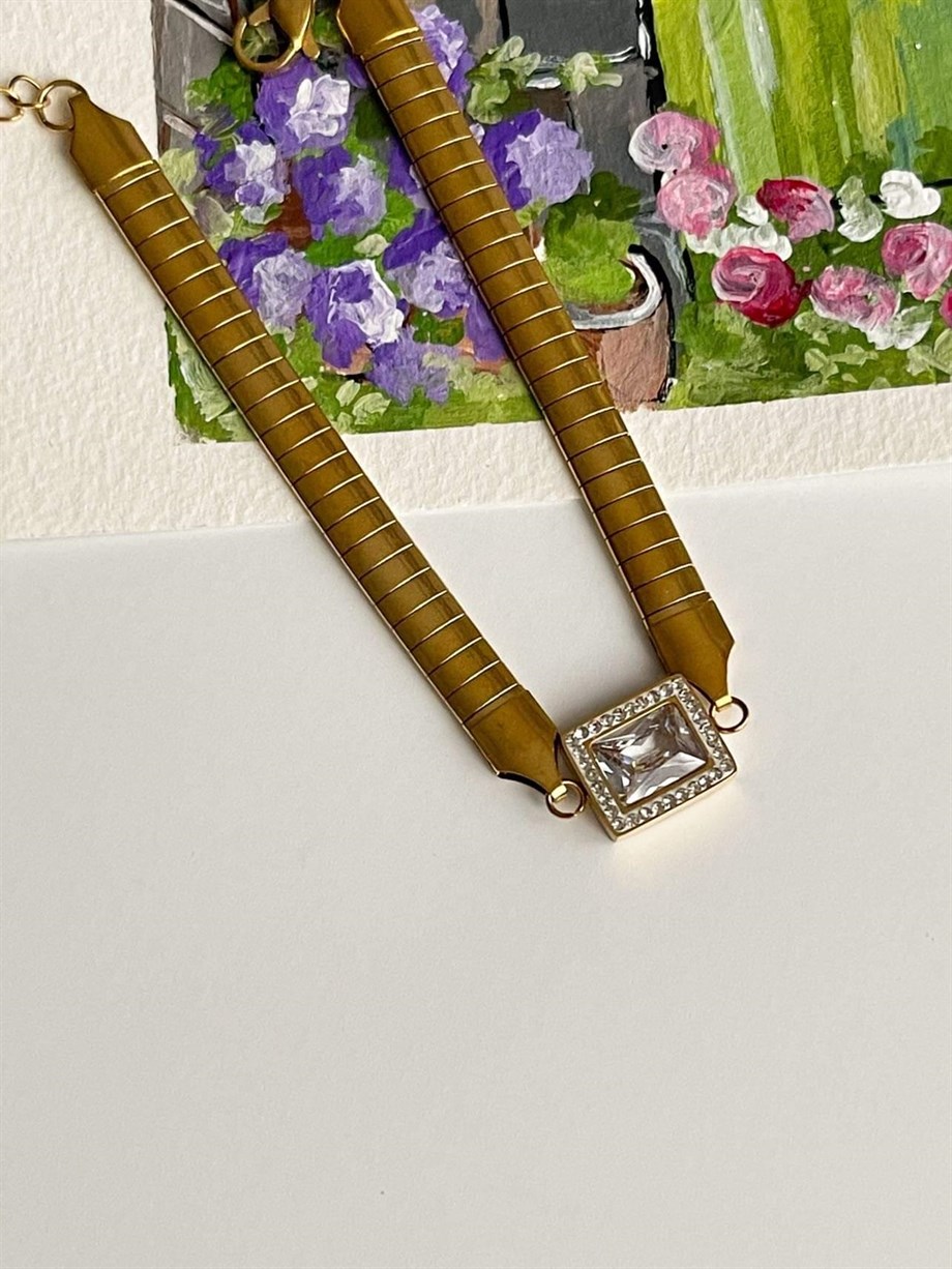 Çelik Baget Taşlı Bileklik (23 Cm)