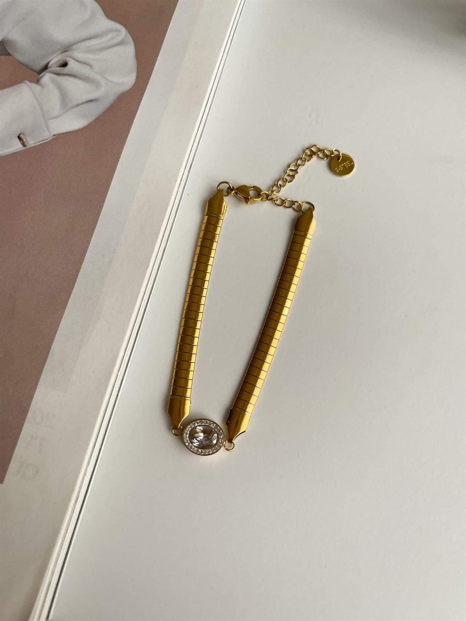 Çelik Baget Taşlı Bileklik (23 Cm)