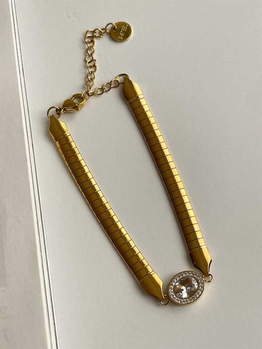 Çelik Baget Taşlı Bileklik (23 Cm)