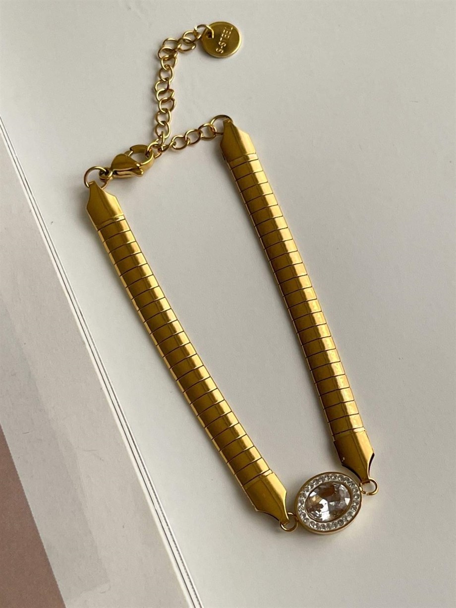 Çelik Baget Taşlı Bileklik (23 Cm)
