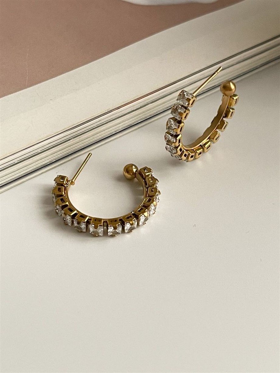 Çelik Baget Taşlı Halka Küpe (2.5 Cm)