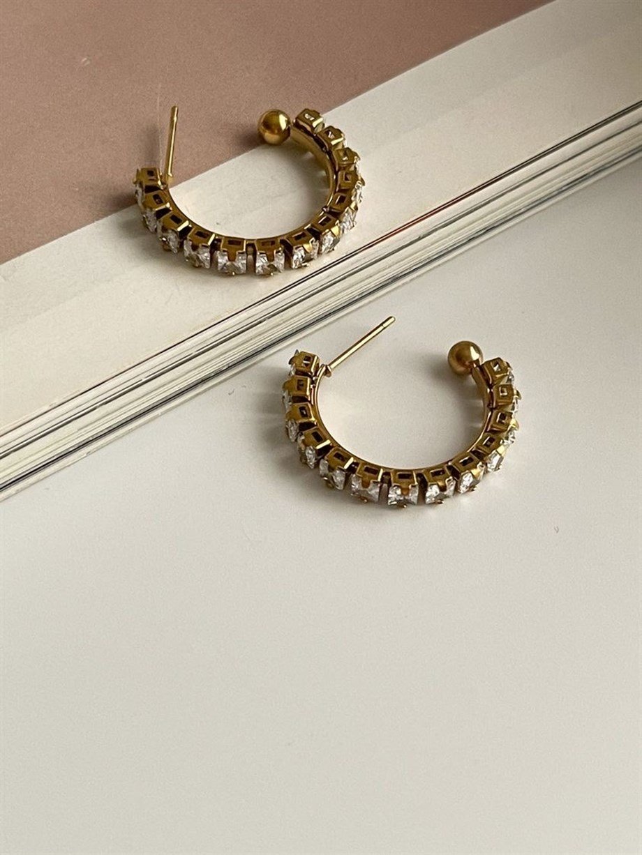 Çelik Baget Taşlı Halka Küpe (2.5 Cm)