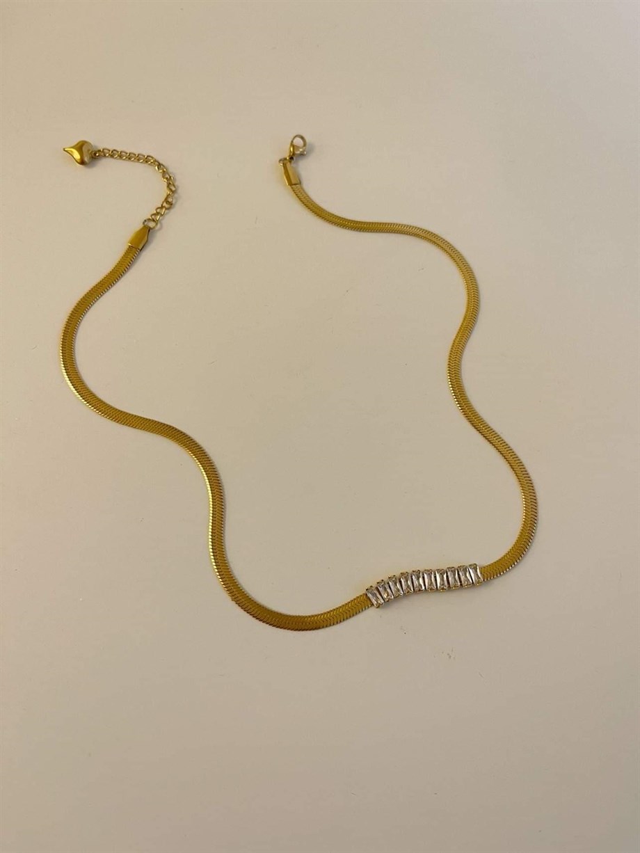 Çelik Baget Taşlı Kolye (45 Cm)
