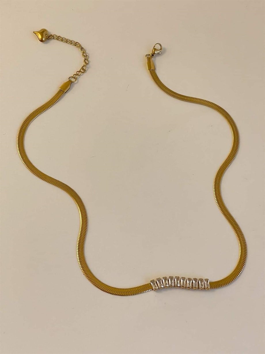Çelik Baget Taşlı Kolye (45 Cm)