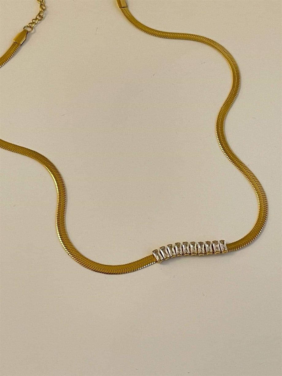 Çelik Baget Taşlı Kolye (45 Cm)