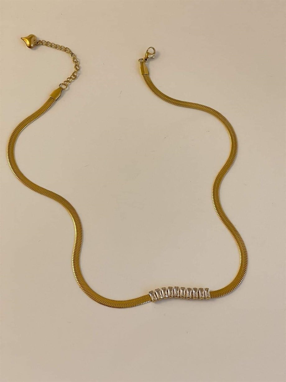 Çelik Baget Taşlı Kolye (45 Cm)