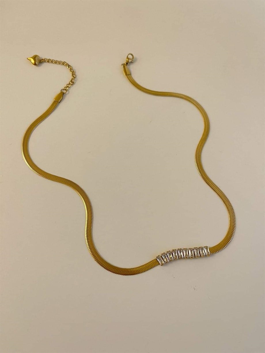 Çelik Baget Taşlı Kolye (45 Cm)
