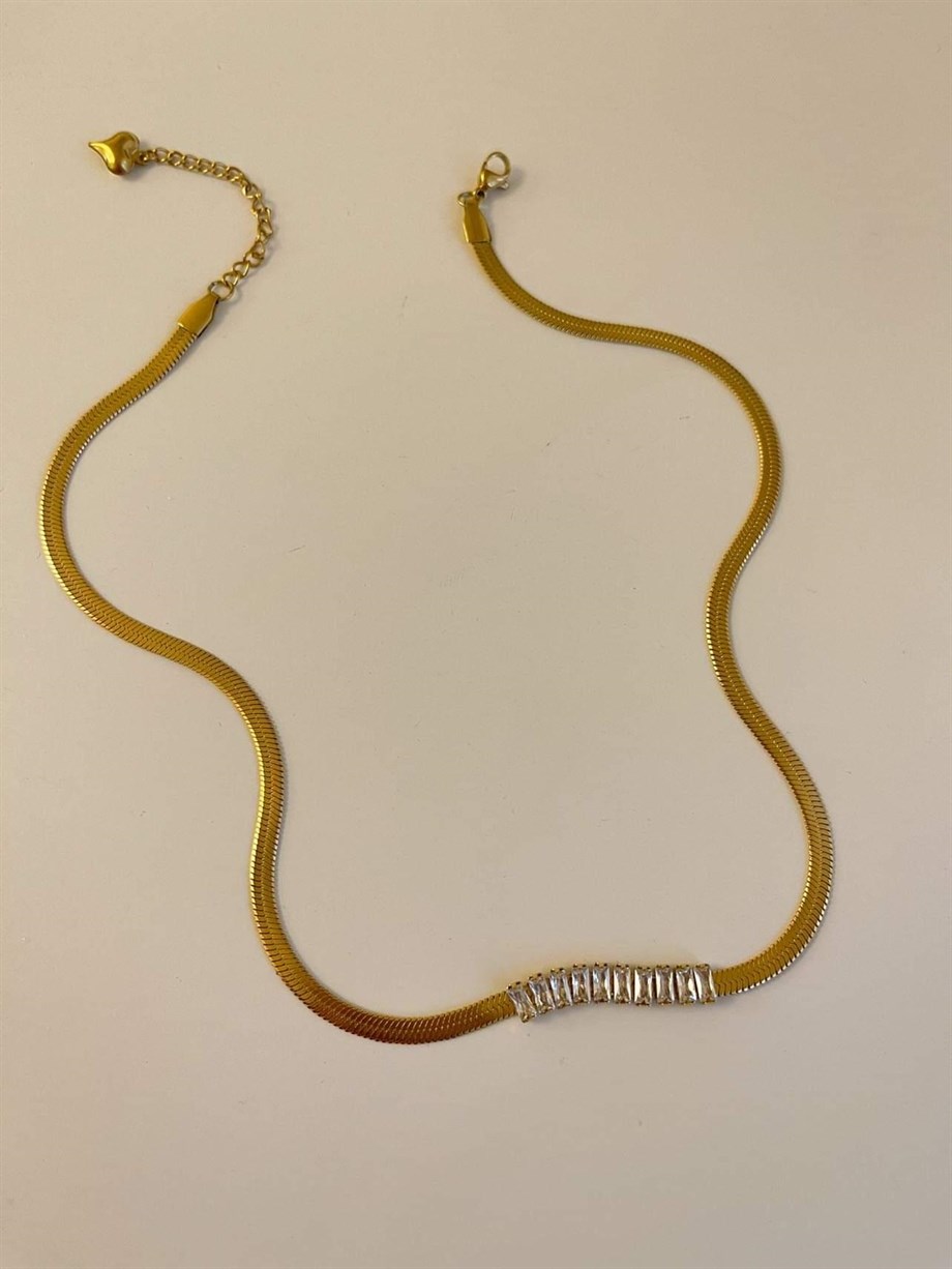 Çelik Baget Taşlı Kolye (45 Cm)
