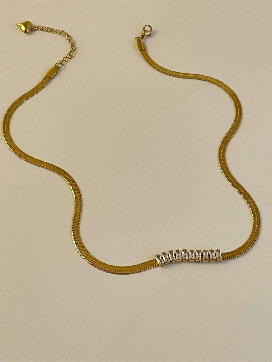 Çelik Baget Taşlı Kolye (45 Cm)