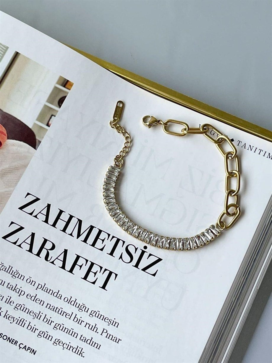 Çelik Baget Taşlı Tasarım Lena Bileklik (21 Cm)
