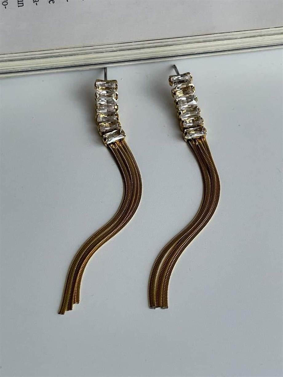 Çelik Baget Taşlı Uzun Küpe (6 Cm)