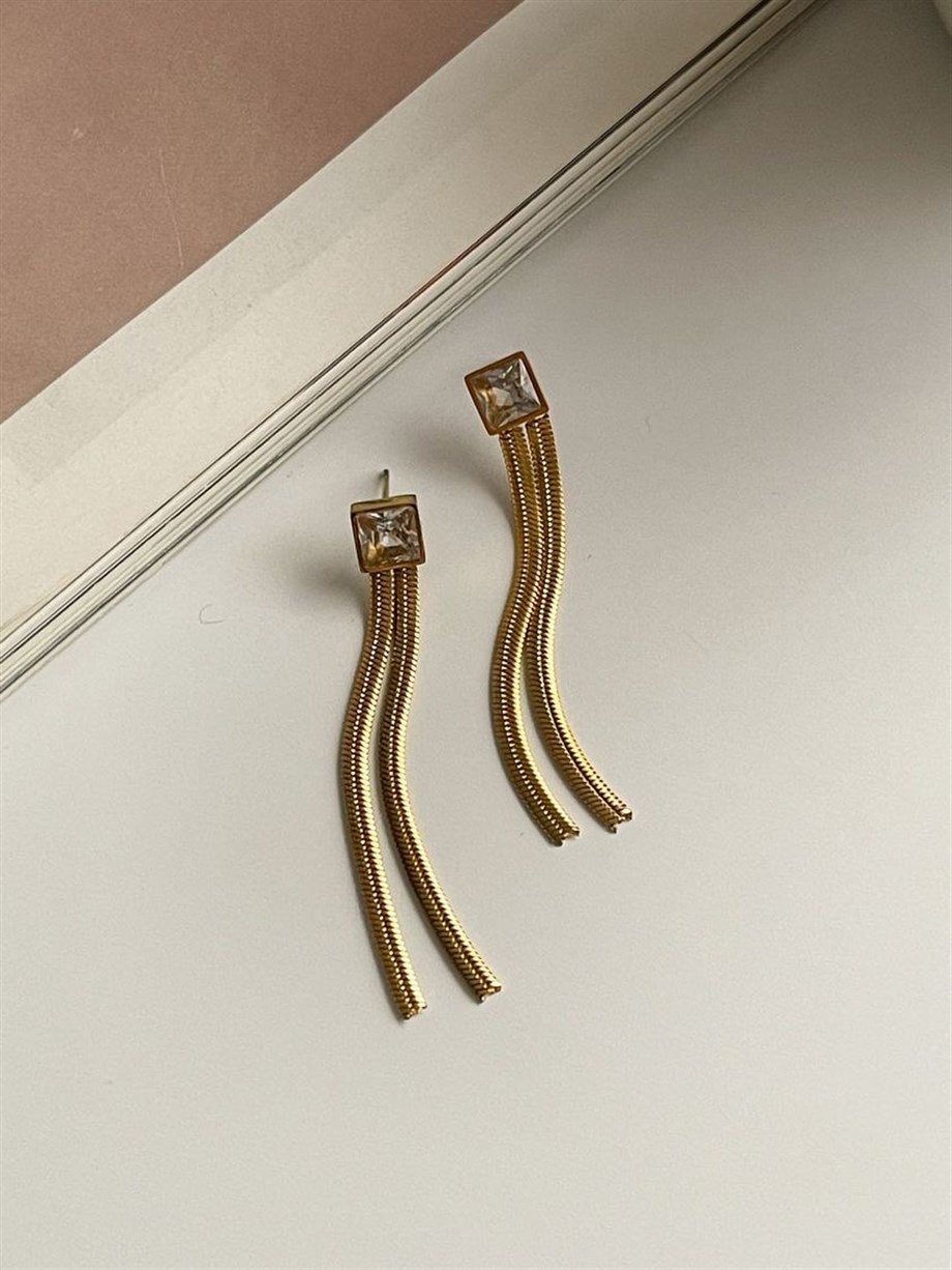 Çelik Beyaz Baget Taşlı Küpe (5 Cm)